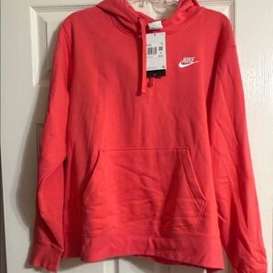 Nike Coral-Red Pullover Hoodie with White Logo